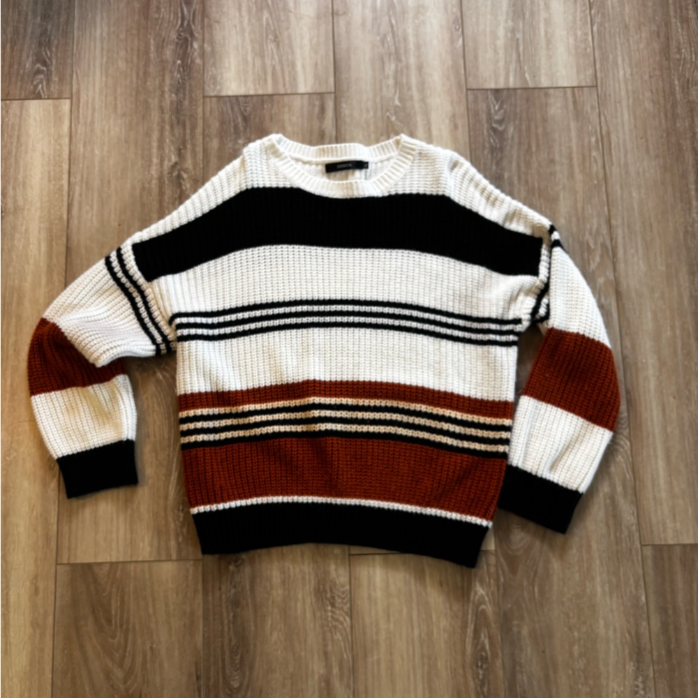 Striped Black, White, and Brown Women's Sweater